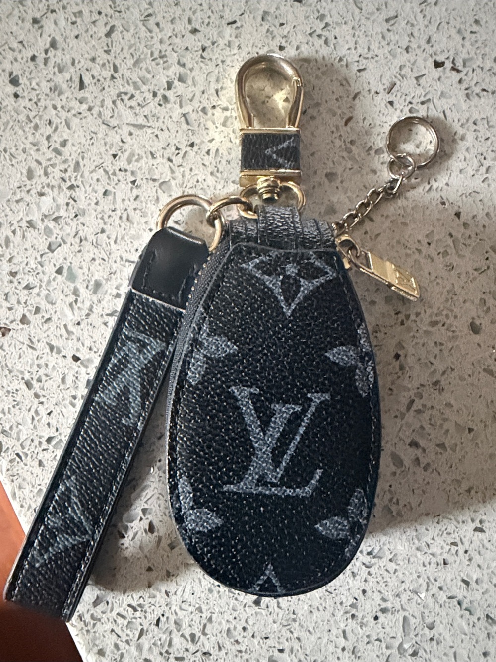 Black Monogram Key Fob Pouch with Strap